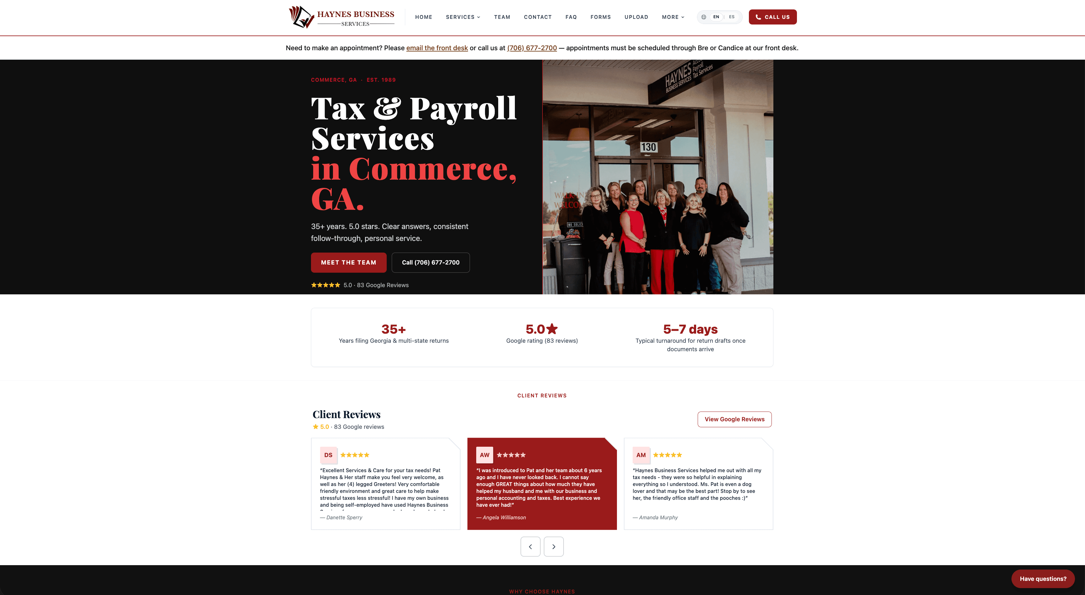 Haynes Business Services website homepage screenshot