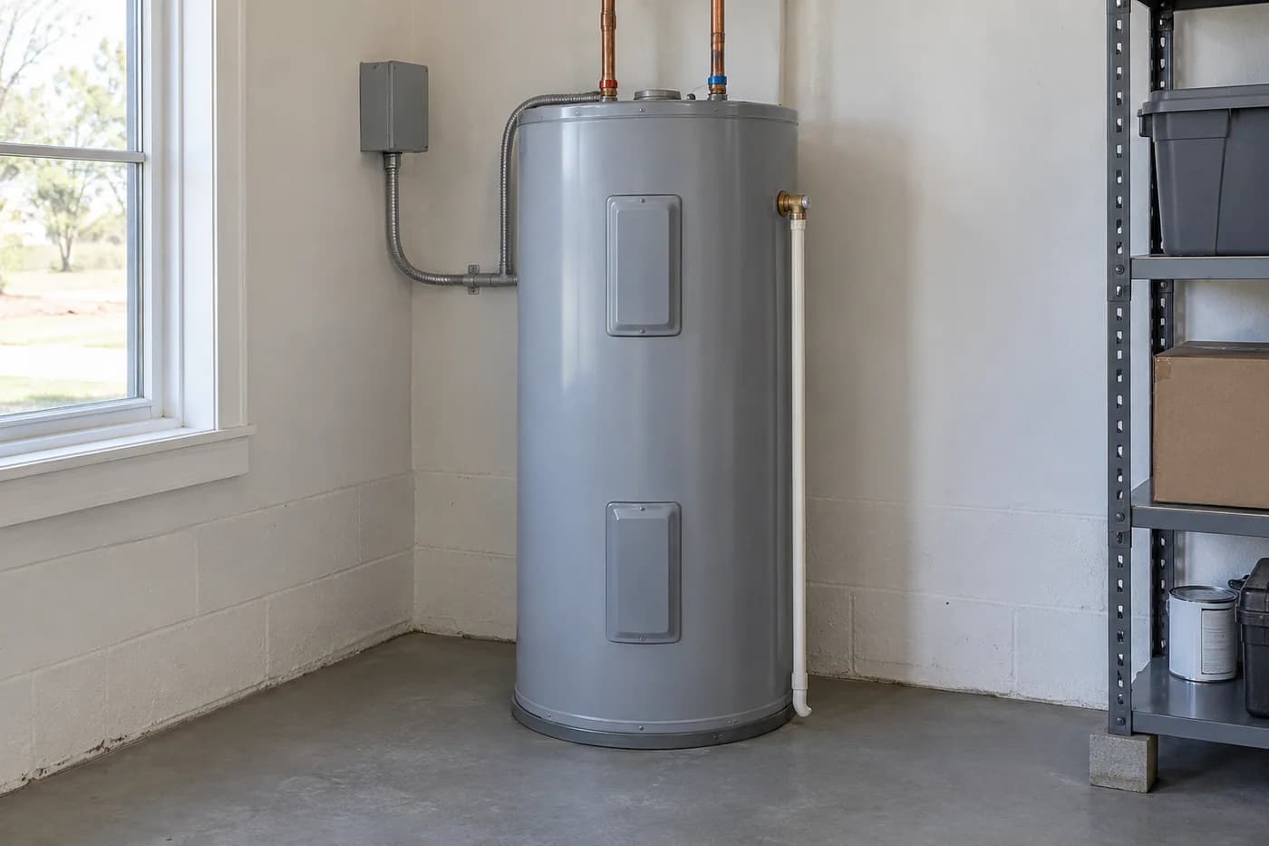 Installed water heater in a clean utility space