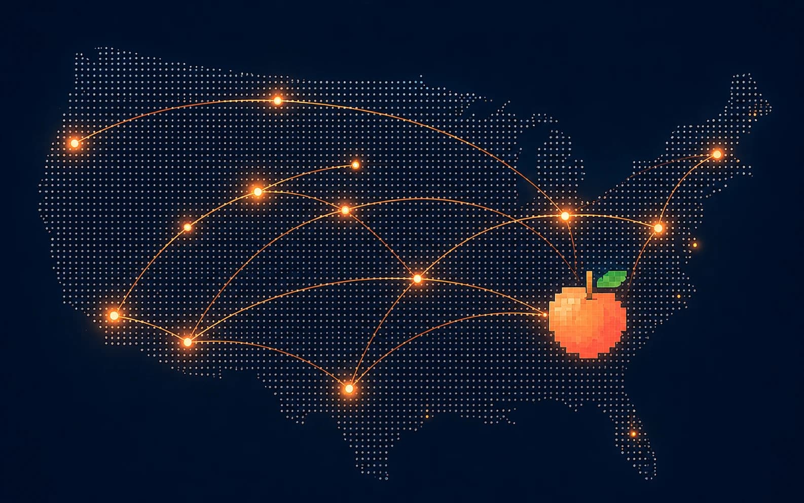 Illustrated map of the U.S. with connections running to Georgia